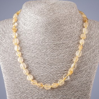 Collier en pierre naturelle quartz rutile poilu doré, perles en forme de pièce, longueur 47 cm, diamètre 5–10 mm