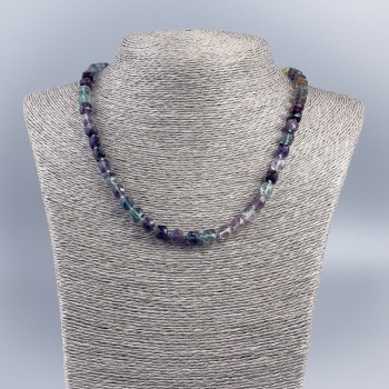 Collier en fluorite naturelle, cubes facettés, diamètre 7 mm ±, longueur 48 cm ±