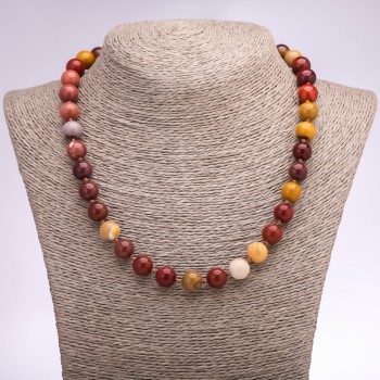 Collier de jaspe mookaïte, perles lisses 10 mm, longueur 48 cm