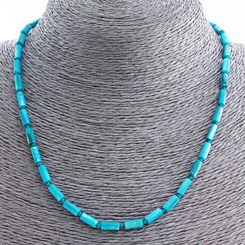 Collier en nacre bleu clair «Tube» 8×4 mm, longueur 45 cm