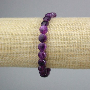 Bracelet en sugélite facetté, pièces rondelles d'environ 8,5 mm, longueur environ 18 cm (élastique)