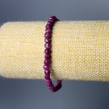 Bracelet en rubis naturel, perles cubiques facettées de 4 mm de diamètre, longueur 18 cm (élastique)