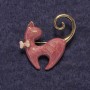 Broche Chaton rose nacré, métal doré 37×38 mm