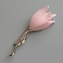 Broche Tulipe rose émaillée, métal argenté 24×72 mm