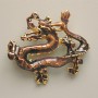 Broche-pendentif Dragon émaillé brun, métal doré 47×41 mm
